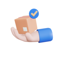 3D. Cartoon hand Close-up of a hand-holding cardboard box. Fast delivery concept png