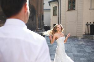 Married couple on wedding day photo