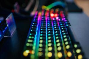 Multicolored backlight focus on windows keyboard. K photo