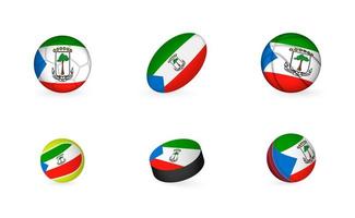 equipamiento deportivo con bandera de guinea ecuatorial. conjunto de iconos de deportes. vector