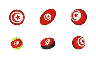 Sports equipment with flag of Tunisia. Sports icon set. vector