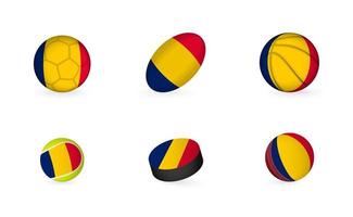 Sports equipment with flag of Chad. Sports icon set. vector