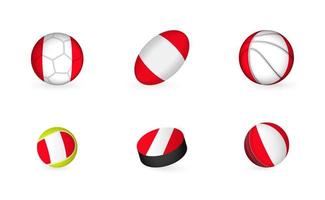 Sports equipment with flag of Peru. Sports icon set. vector