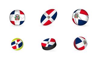 Sports equipment with flag of Dominican Republic. Sports icon set. vector