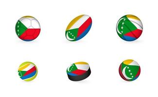 Sports equipment with flag of Comoros. Sports icon set. vector