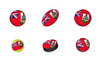 Sports equipment with flag of Bermuda. Sports icon set. vector