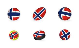 Sports equipment with flag of Norway. Sports icon set.