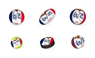 equipamiento deportivo con bandera de iowa. conjunto de iconos de deportes. vector