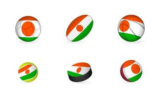 Sports equipment with flag of Niger. Sports icon set. vector