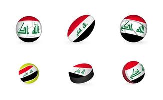 Sports equipment with flag of Iraq. Sports icon set. vector