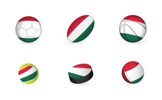 Sports equipment with flag of Hungary. Sports icon set. vector