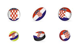 Sports equipment with flag of Croatia. Sports icon set. vector