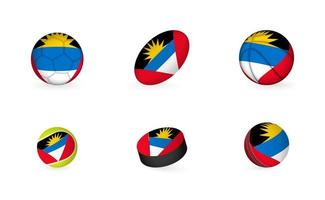 Sports equipment with flag of Antigua and Barbuda. Sports icon set. vector