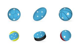 Sports equipment with flag of Micronesia. Sports icon set. vector