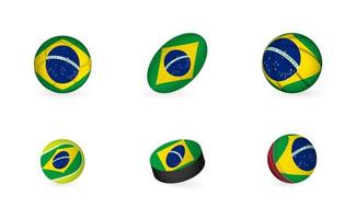 Sports equipment with flag of Brazil. Sports icon set. vector