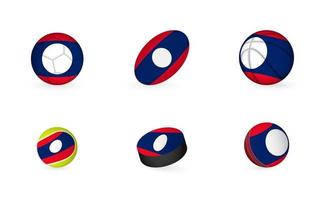 Sports equipment with flag of Laos. Sports icon set. vector