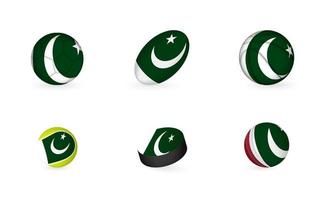 Sports equipment with flag of Pakistan. Sports icon set. vector