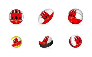 equipamiento deportivo con bandera de gibraltar. conjunto de iconos de deportes. vector