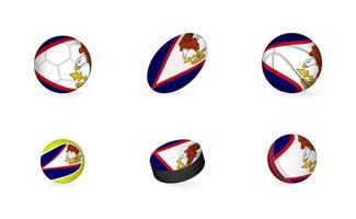 equipamiento deportivo con bandera de samoa americana. conjunto de iconos de deportes. vector