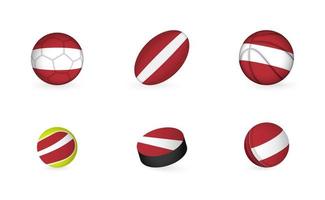 equipamiento deportivo con bandera de letonia. conjunto de iconos de deportes. vector