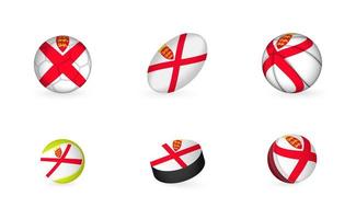 Sports equipment with flag of Jersey. Sports icon set. vector