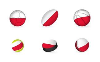 Sports equipment with flag of Poland. Sports icon set. vector