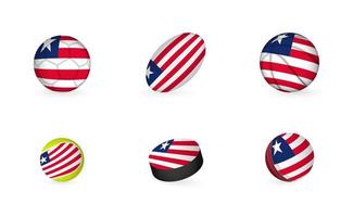 Sports equipment with flag of Liberia. Sports icon set. vector