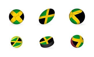 Sports equipment with flag of Jamaica. Sports icon set. vector