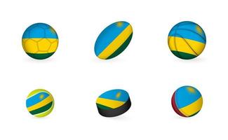 Sports equipment with flag of Rwanda. Sports icon set. vector