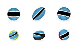 equipamiento deportivo con bandera de botswana. conjunto de iconos de deportes. vector