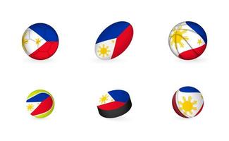 Sports equipment with flag of Philippines. Sports icon set. vector