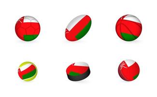 Sports equipment with flag of Oman. Sports icon set. vector