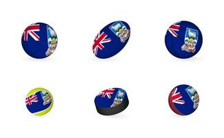 equipamiento deportivo con bandera de islas malvinas. conjunto de iconos de deportes. vector