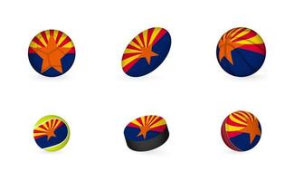 Sports equipment with flag of Arizona. Sports icon set. vector