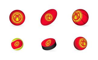 Sports equipment with flag of Kyrgyzstan. Sports icon set. vector