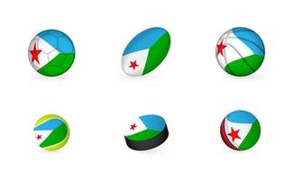 Sports equipment with flag of Djibouti. Sports icon set. vector