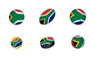 Sports equipment with flag of South Africa. Sports icon set. vector