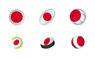 Sports equipment with flag of Japan. Sports icon set.