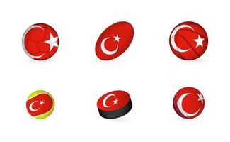 Sports equipment with flag of Turkey. Sports icon set. vector