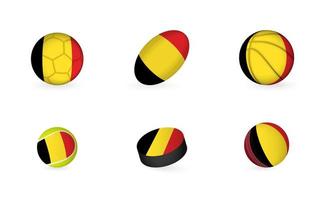 Sports equipment with flag of Belgium. Sports icon set. vector