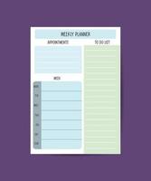 Weekly planner To do list, Notes Wish list on blue and white squared pattern vector