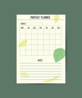 Monthly planner template minimalist planners organizer page vector design Planner blank template.