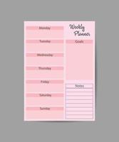 Weekly Plan on pink background. Perfect for Print, Templates, to do lists. Isolated vector illustration