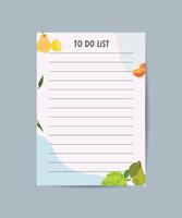 Daily checklist plans, notepads, to-do lists decorated with fruits. Vector design illustration