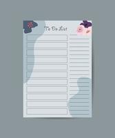 To Do List on blue background with flowers. Self-organizing concept, graphic design element. vector