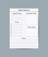 Daily planner printable template Vector. Blank white notebook page Letter size. Business organizer schedule page for a day for effective planning. Paper sheet. Vector illustration design