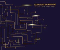 Technology circuit board dark blue background with connecting lines gold and light vector