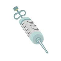 Medical syringe vector flat style icon on round badge on white background