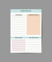 Daily Planner Template Organizer and Schedule for Notes Goals and To Do List Template design vector