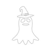 Ghost with witch hat tracing worksheet for kids vector